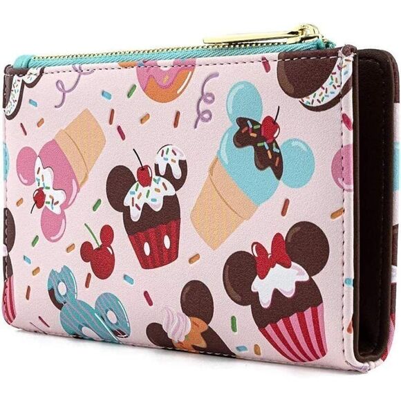 Loungefly Disney Mickey and Minnie Mouse Sweet Treats Pink Bi-Fold Snap Wallet - Picture 3 of 4